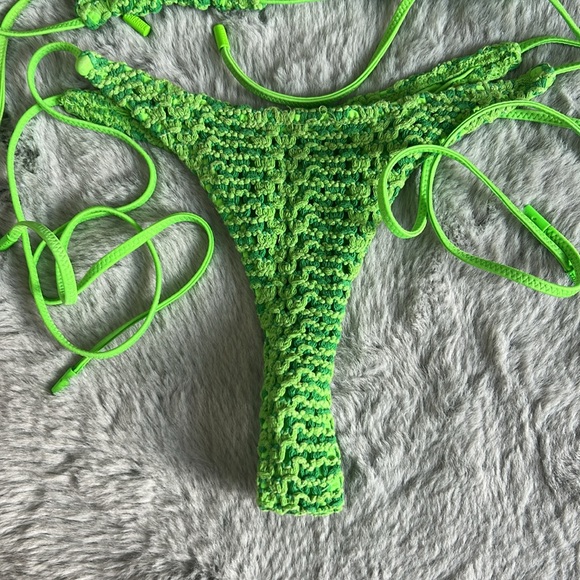 Triangl Crochet Grasse Green Thong Bikini Set S - Picture 6 of 8